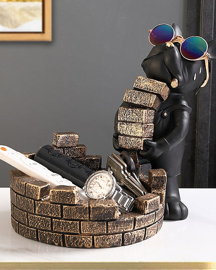 Figurka funkcjonalna buldog francuski ze złotymi dodatkami