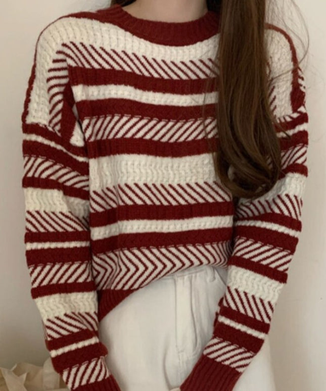 Damski sweter dziergany dwukolorowy