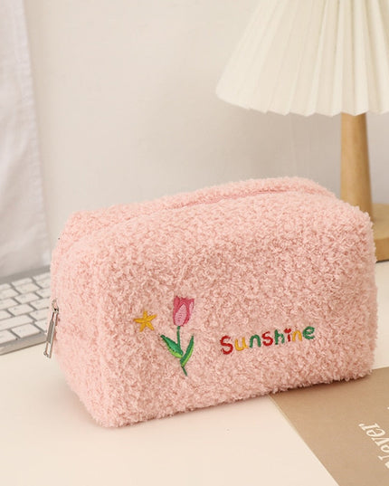 Kosmetyczka pluszowa z napisem i nadrukiem