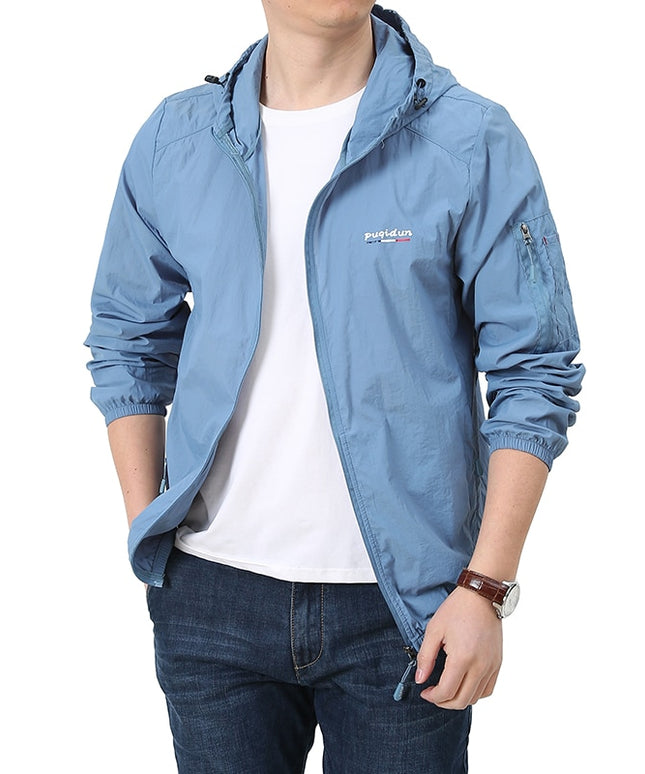Męska kurtka przejściowa przeciwdeszczowa z kapturem
