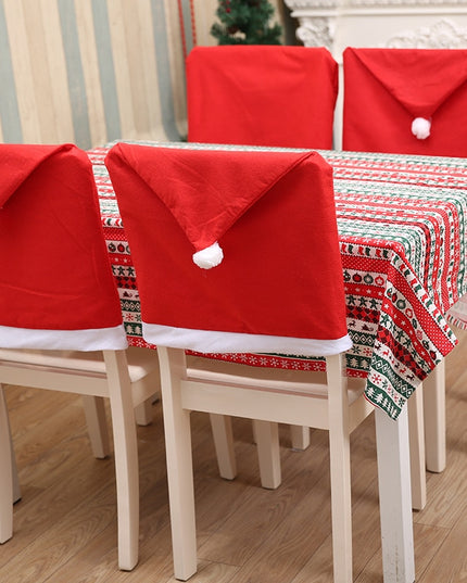 Świąteczny czerwony pokrowiec na krzesło z czapką Mikołaja