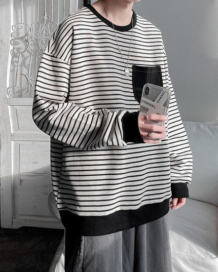 Męska bluza w paski z kieszonką