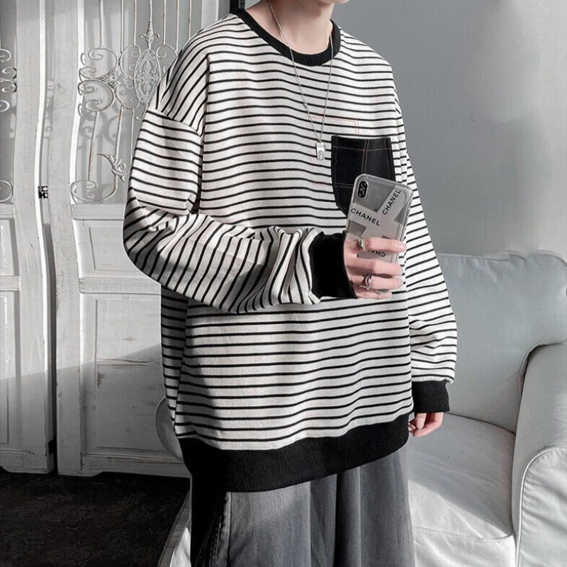 Męska bluza w paski z kieszonką