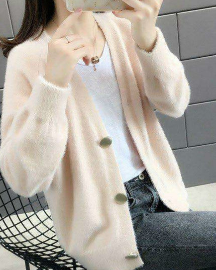 Damski sweter typu kardigan z futerkowej tkaniny