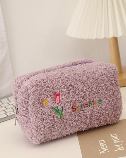 Kosmetyczka pluszowa z napisem i nadrukiem