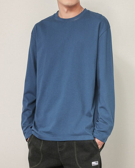 Męska koszulka z długim rękawem luźna z okrągłym dekoltem