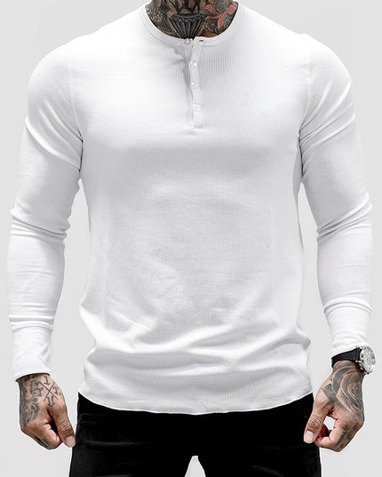 Męska koszulka z długim rękawem dopasowana z guzikami