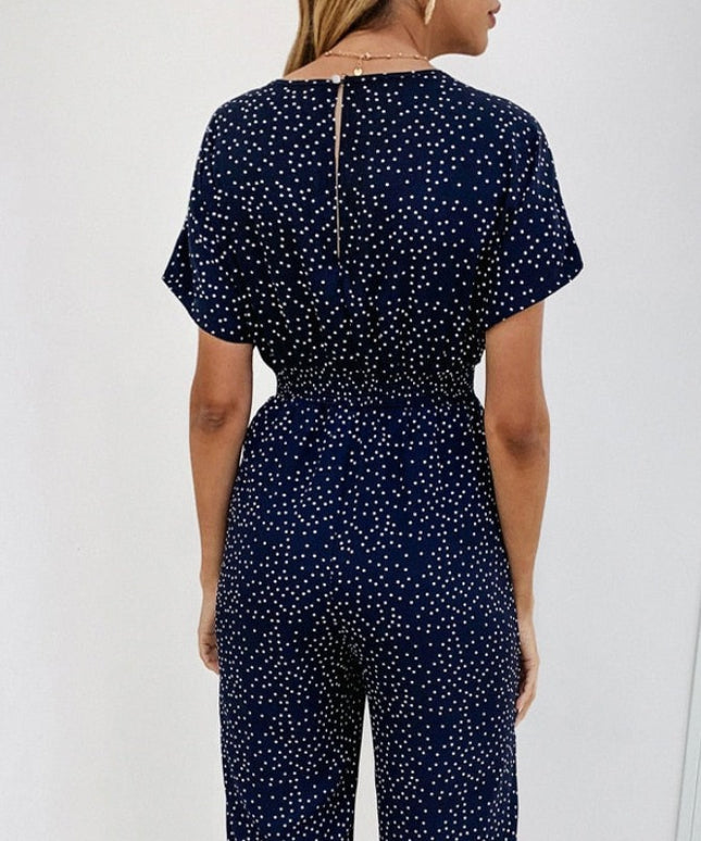 Damski kombinezon w kropki z nogawkami 7/8