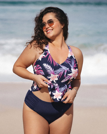 Dwuczęściowy strój kąpielowy plus size tankini we wzory