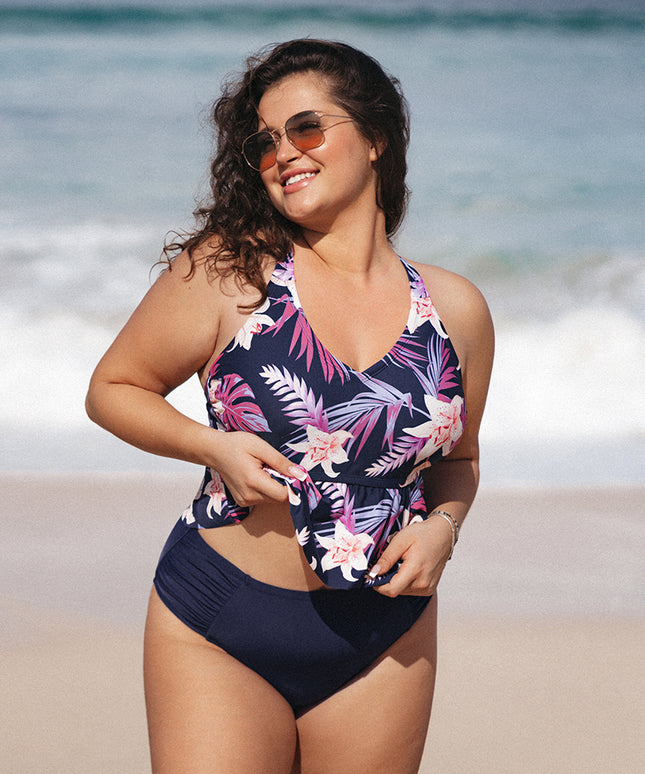 Dwuczęściowy strój kąpielowy plus size tankini we wzory