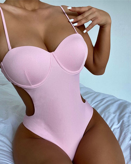 Damski jednoczęściowy strój kąpielowy monokini z usztywnianymi mieseczkami i zapięciem na plecach