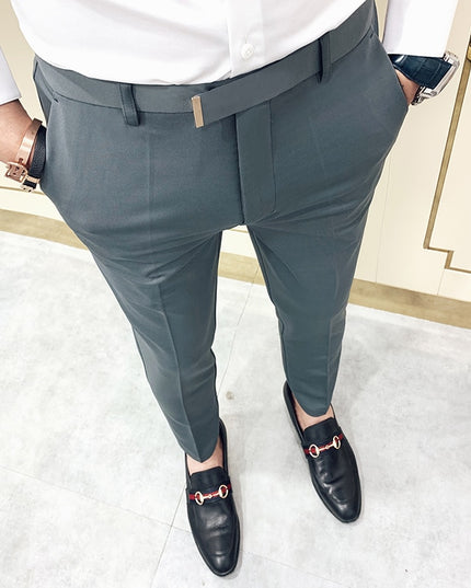 Męskie spodnie eleganckie chinosy z ozdobnym paskiem