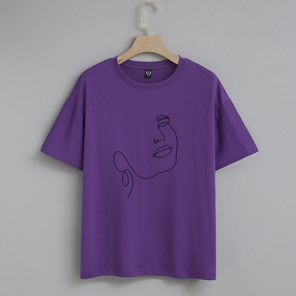 Damski T-shirt z nadrukiem z minimalistycznym motywem