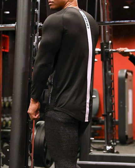 Męska koszulka z długim rękawem sportowa z paskiem na plecach