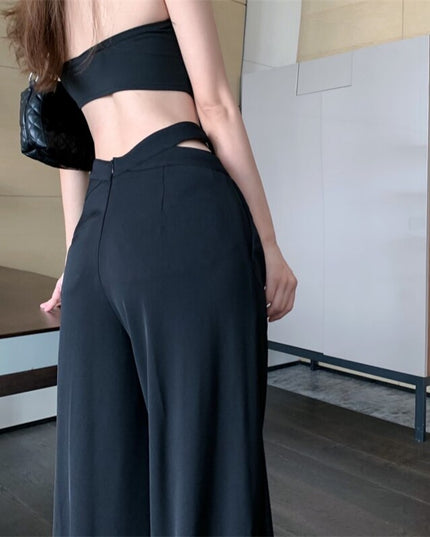 Damskie spodnie chinosy z szerokimi nogawkami i kieszeniami