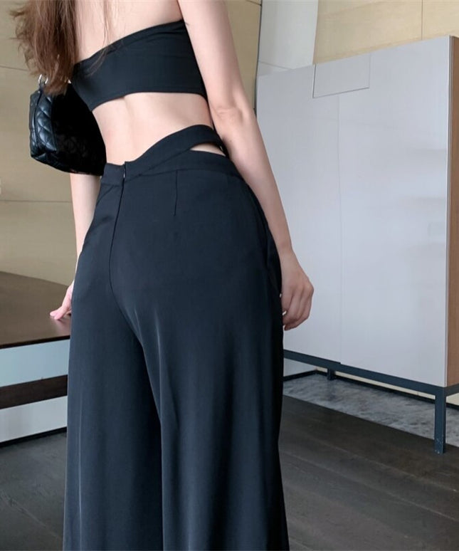 Damskie spodnie chinosy z szerokimi nogawkami i kieszeniami