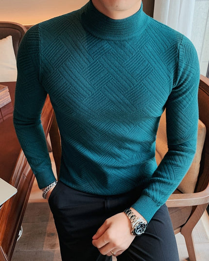Męski sweter z półgolfem z fakturowanej tkaniny