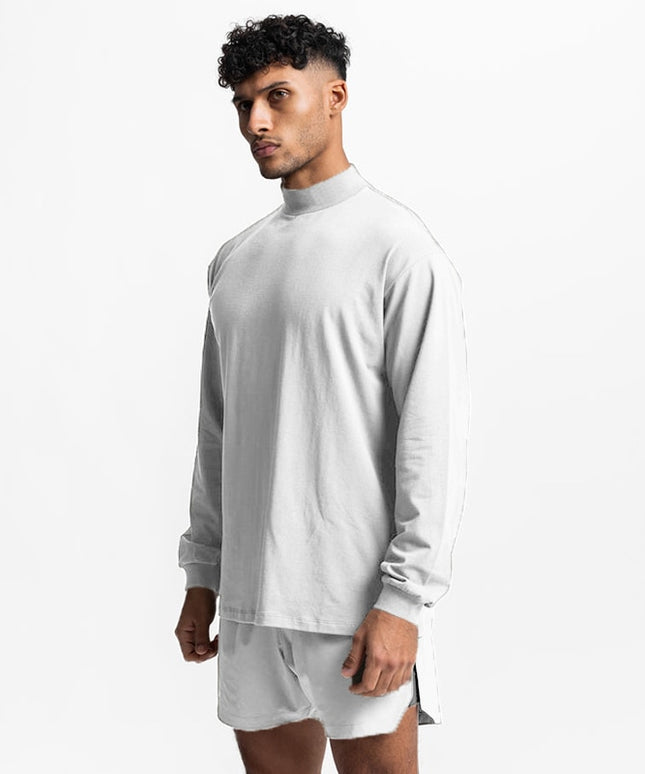 Męska koszulka z długim rękawem z półgolfem o luźnym kroju