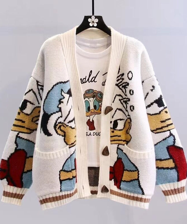 Damski sweter typu kardigan z kaczorem donaldem