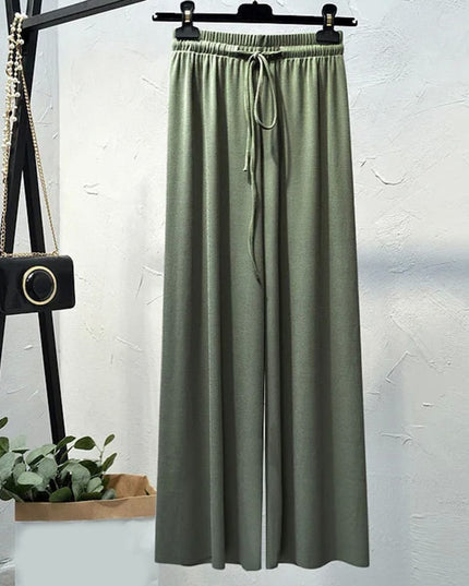 Damskie spodnie z wiązaniem i szerokimi nogawkami