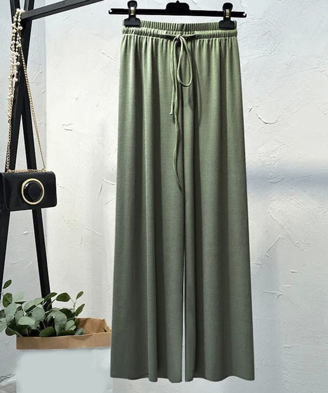 Damskie spodnie z wiązaniem i szerokimi nogawkami