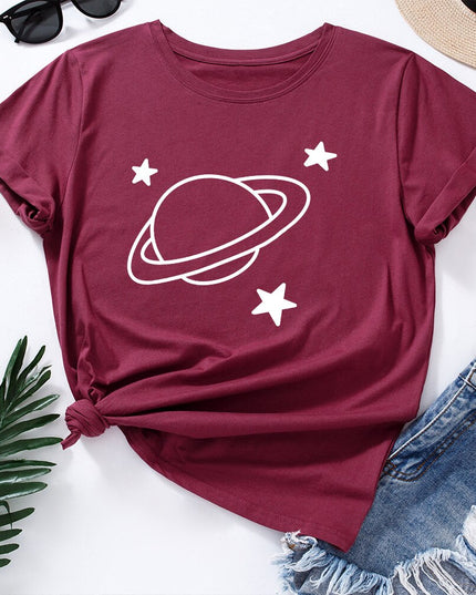 Damski T-shirt z nadrukiem z motywem kosmosu