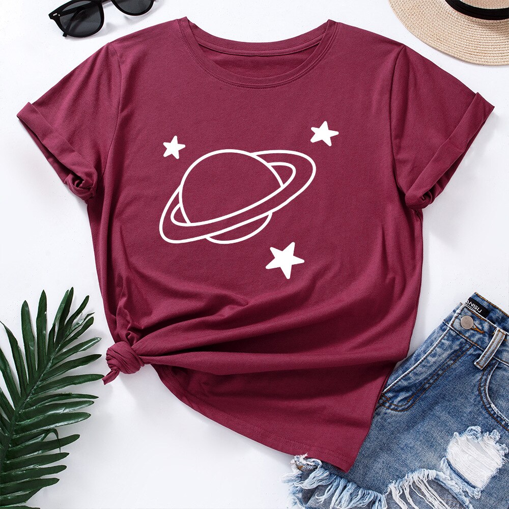 Damski T-shirt z nadrukiem z motywem kosmosu