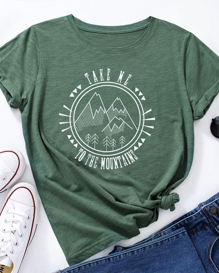 Damski T-shirt z nadrukiem z motywem gór