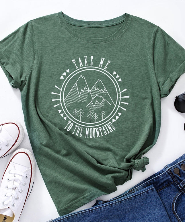 Damski T-shirt z nadrukiem z motywem gór