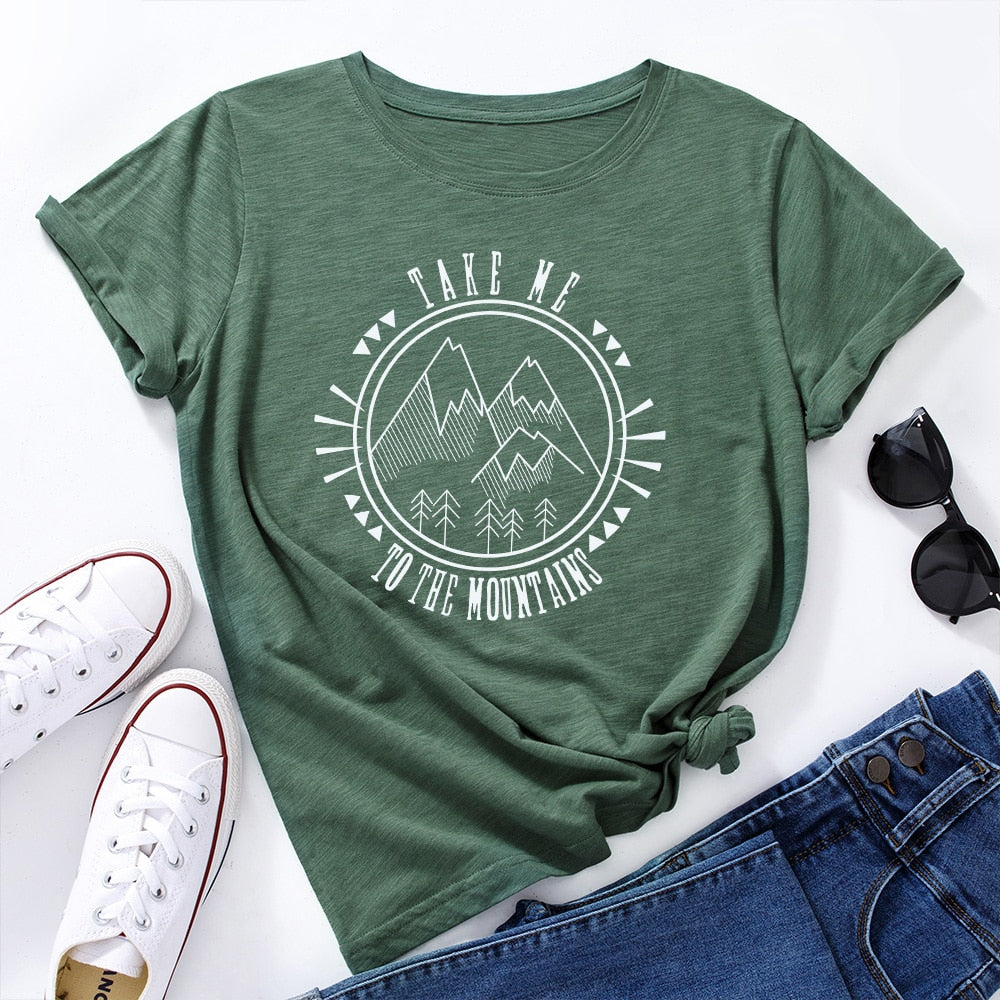 Damski T-shirt z nadrukiem z motywem gór