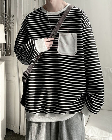 Męska bluza w paski z kieszonką