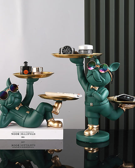 Figurka funkcjonalna buldog francuski z dwiema tacami