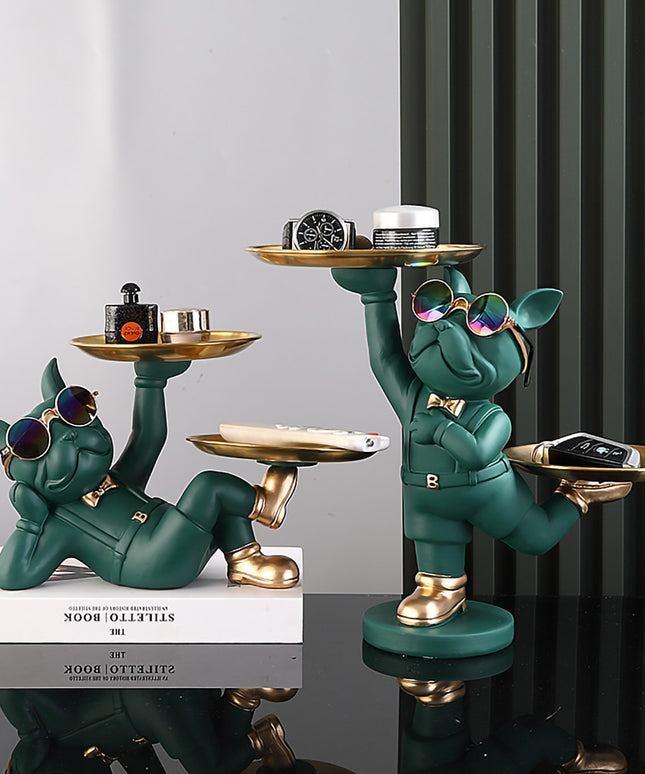 Figurka funkcjonalna buldog francuski z dwiema tacami