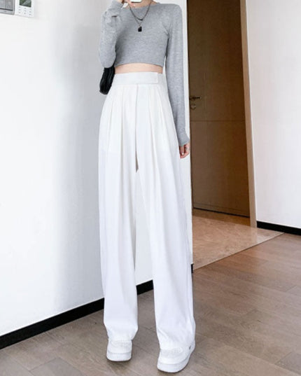 Damskie spodnie materiałowe taliowane z szerokimi nogawkami