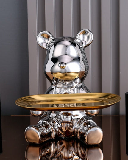 Figurka funkcjonalna miś z tacą z funkcją skarbonki