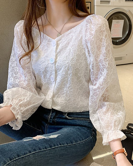 Damska koszula koronkowa z falbankami na rękawach