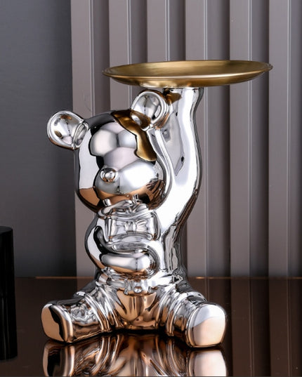 Figurka funkcjonalna miś z tacą z funkcją skarbonki