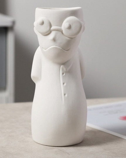 Wazon ceramiczny z motywem twarzy biały