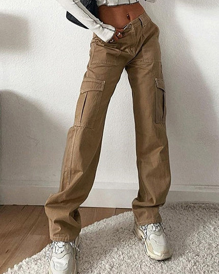 Damskie spodnie cargo z szerokimi nogawkami