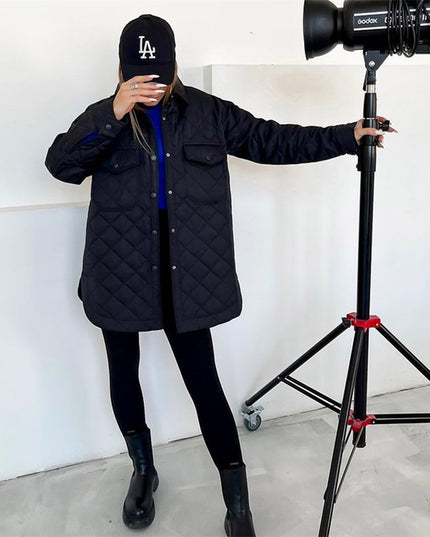 Damska kurtka zimowa pikowana wiązana w talii z kołnierzem