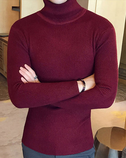 Męski sweter typu golf z prążkowanej tkaniny