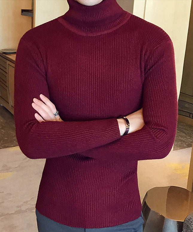 Męski sweter typu golf z prążkowanej tkaniny