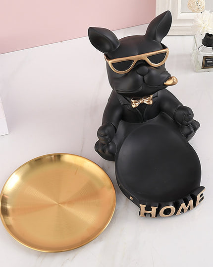 Figurka funkcjonalna buldog francuski ze złotą tacą