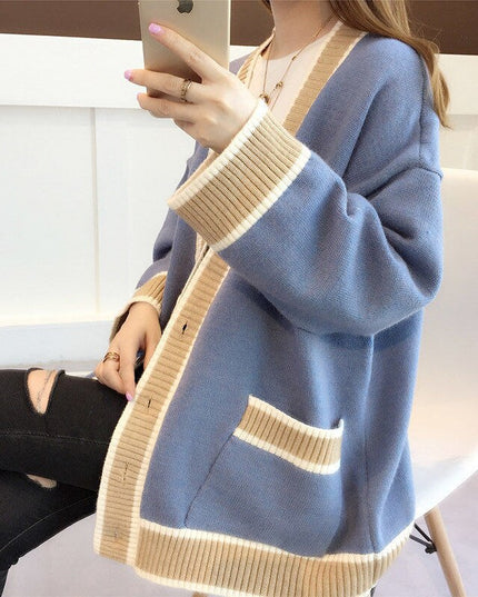 Damski sweter typu kardigan dwukolorowy