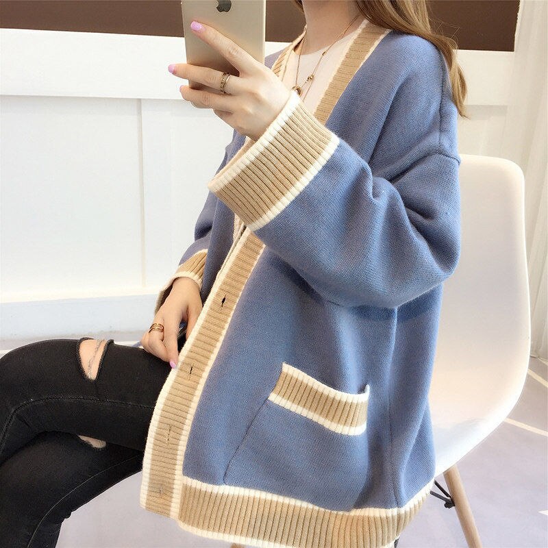 Damski sweter typu kardigan dwukolorowy