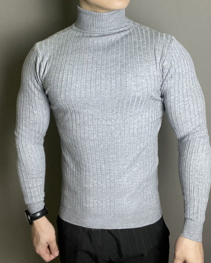 Męski sweter typu golf z prążkowanej tkaniny