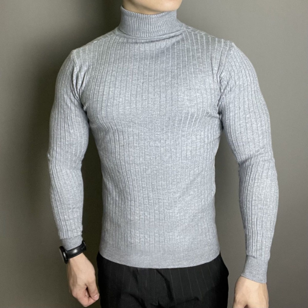 Męski sweter typu golf z prążkowanej tkaniny