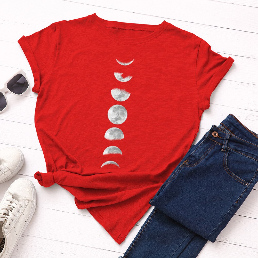 Damski T-shirt klasyczny z nadrukiem z motywem księżyca