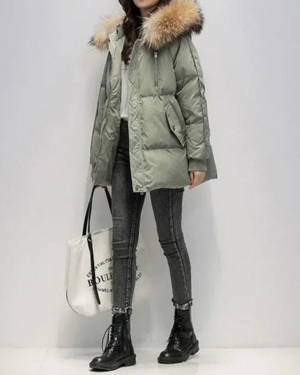 Damska kurtka zimowa z futrzanym kapturem