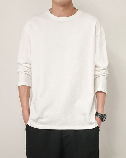 Męska koszulka z długim rękawem luźna z okrągłym dekoltem